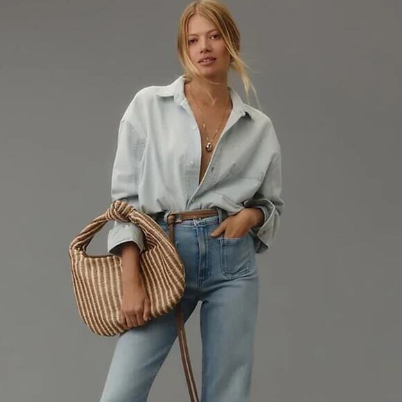 Anthropologie Melie Bianco The Brigitte Satchel Crescent Raffia Edition NEW - Picture 3 of 9